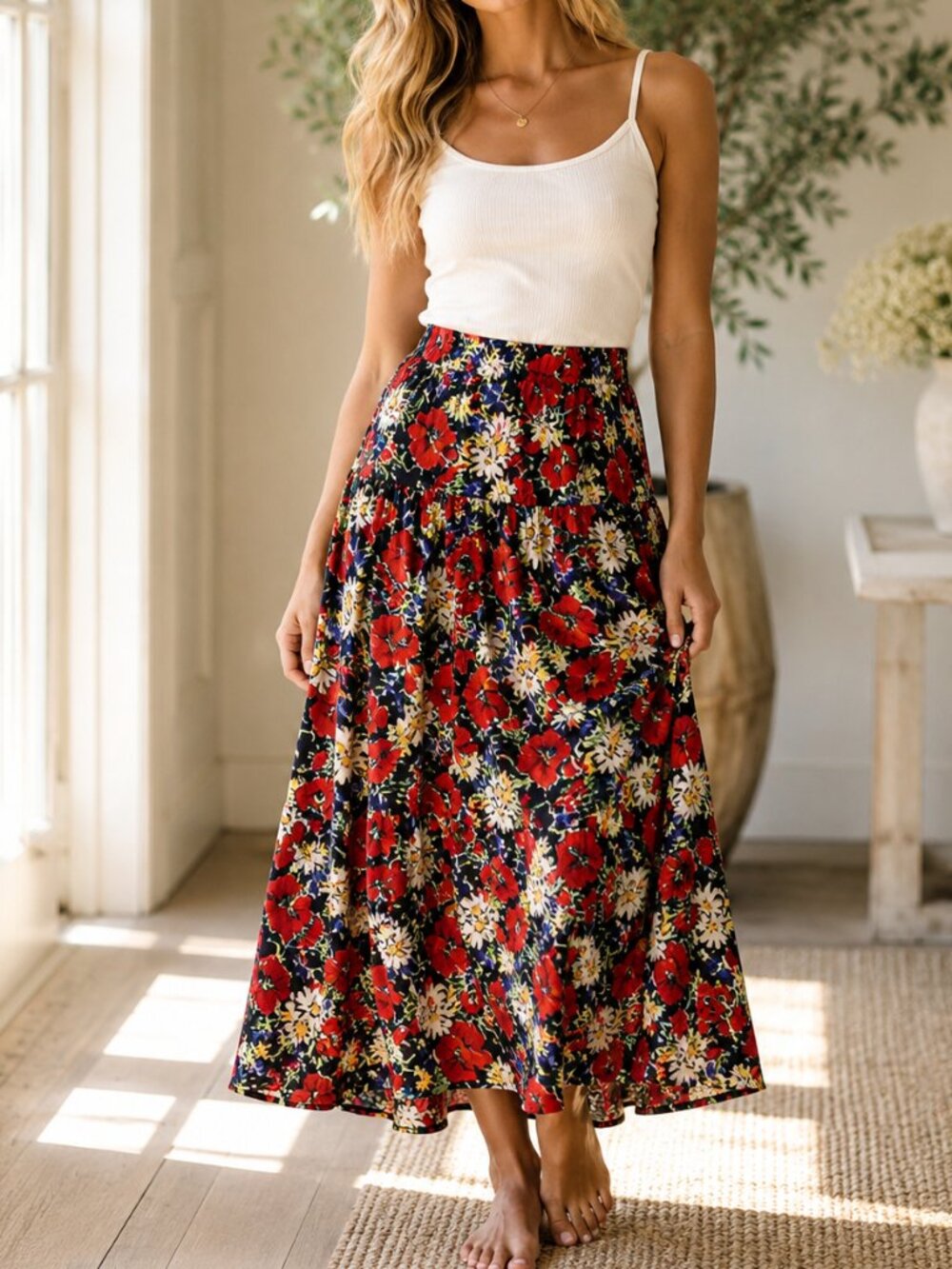 The Great The Highland Maxi Skirt Floral Printed Pleated Pull-On S NEW 282454